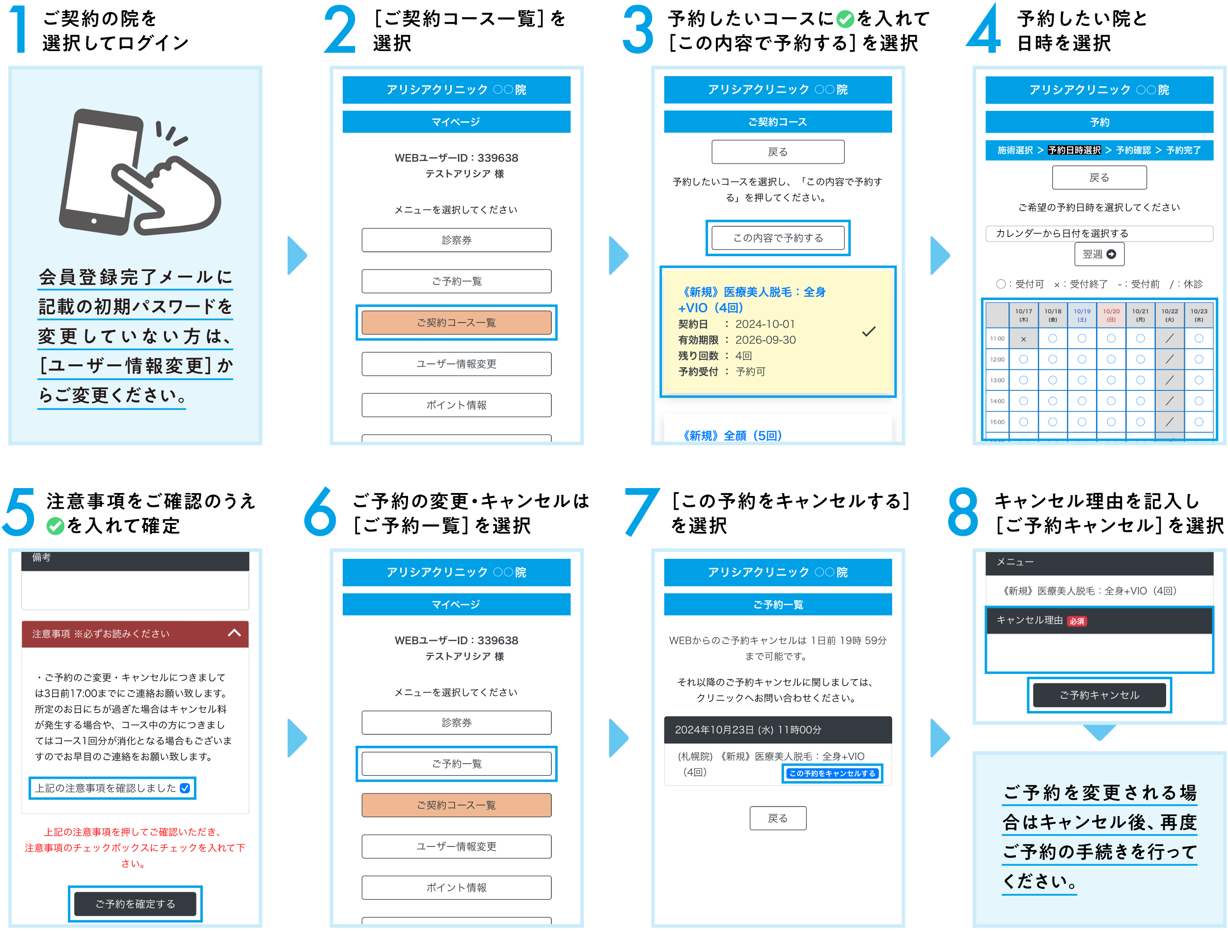 新規予約・変更・キャンセル手順